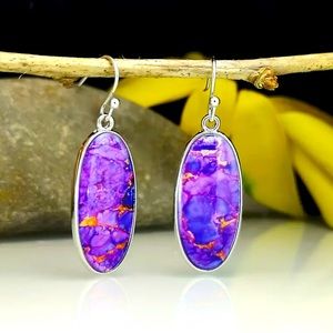 New 925 Sterling Silver Rare Purple Flash Copper Turquoise Artisan Earrings